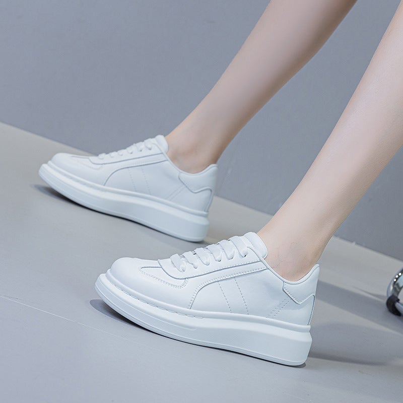 Thick-Soled Women'S Casual Shoes 2025 Autumn New Lace-Up Sports Casual Shoes Round Toe Fashionable Solid Color Sneakers For Women - Image 3